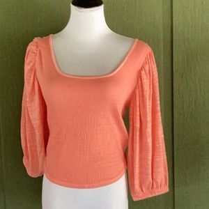 Free People melon, puffed sleeves and fitted elastic bodice